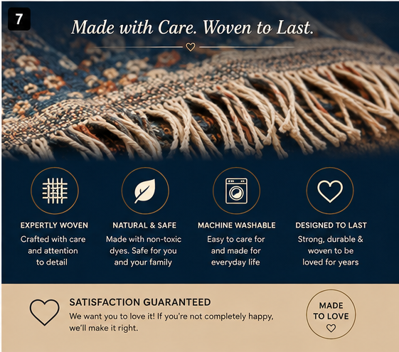 Woven blanket texture quality and care details