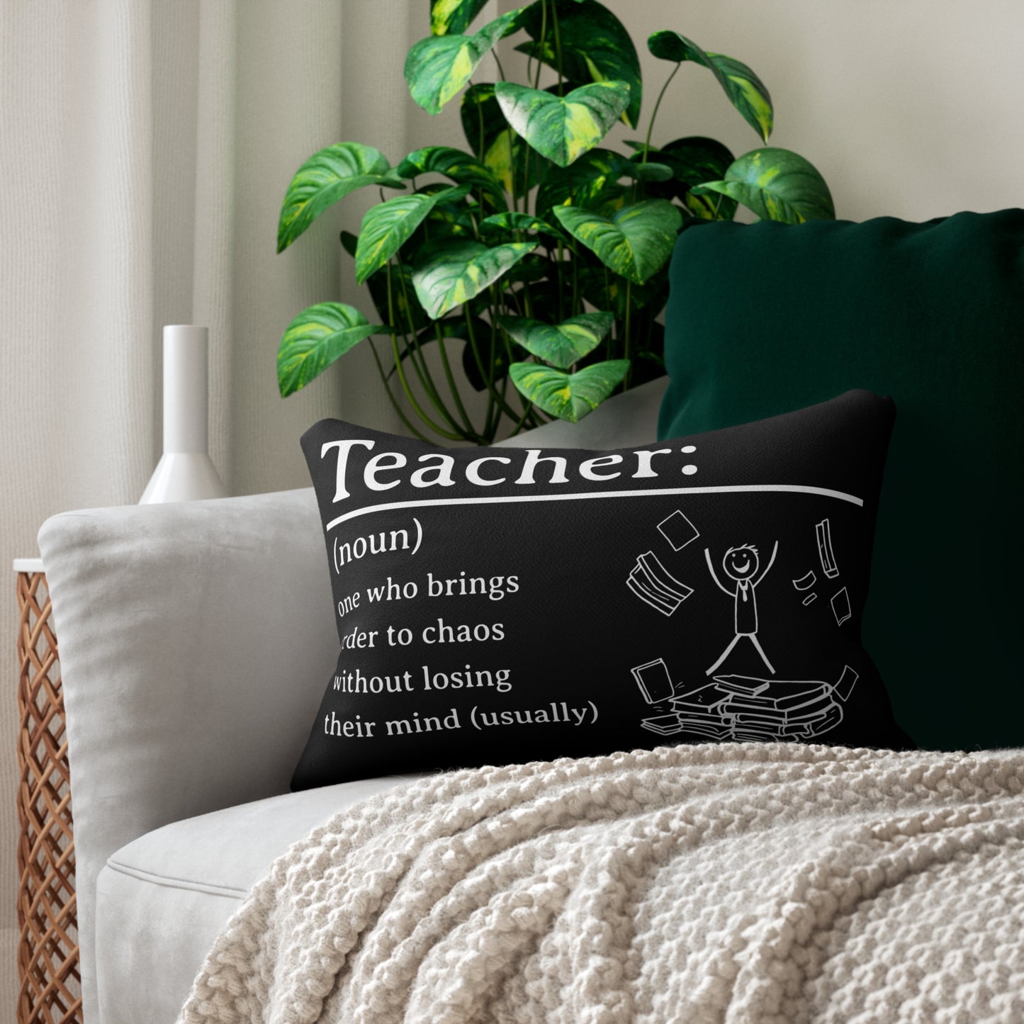 Lumbar Pillow (Black) - Funny Quote "Teacher: One who brings order to chaos without losing their mind (usually)"