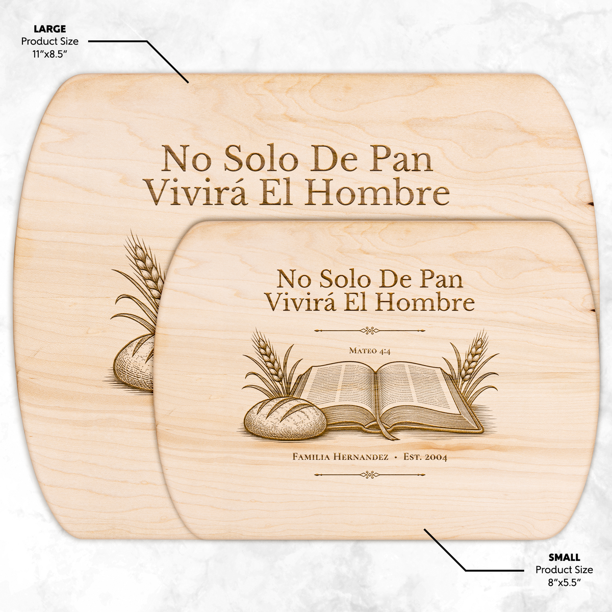 Referencia de tamaños del proveedor; este producto corresponde al tamaño grande en arce