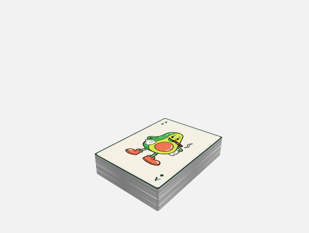 Stack of custom printed poker-size playing cards with a personalized company logo