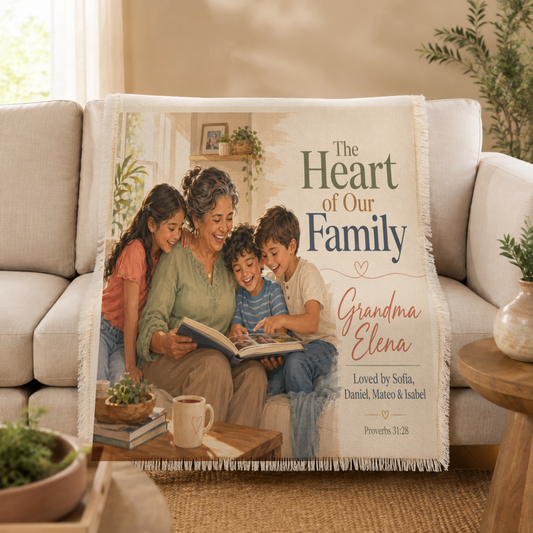 Personalized Grandma & Abuela Family Woven Blanket – Custom Photo Gift