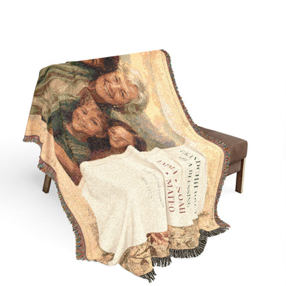 Personalized Grandchildren Photo Woven Blanket | Custom Grandkids Portrait Gift