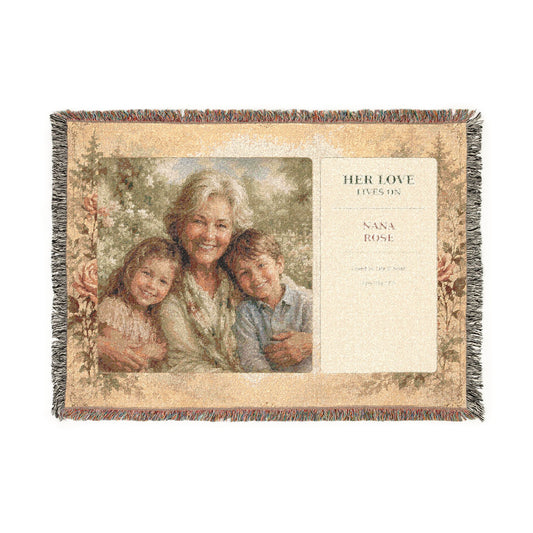 Personalized Nana Photo Woven Blanket | Grandchildren Portrait & Bible Verse Gift
