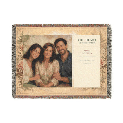 Personalized Mom Photo Woven Blanket | Custom Family Portrait & Bible Verse Gift