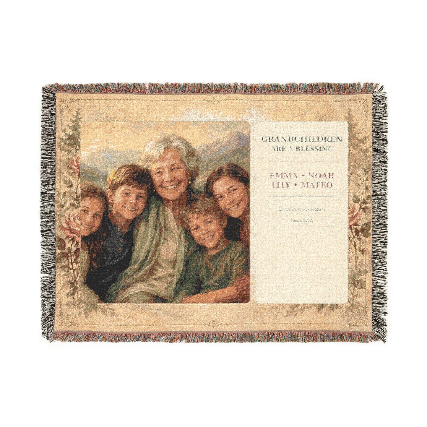 Personalized Grandchildren Photo Woven Blanket | Custom Grandkids Portrait Gift