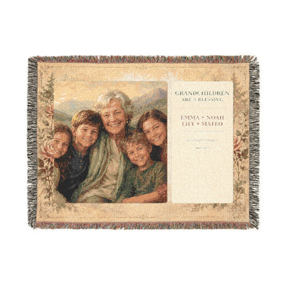 Personalized Grandchildren Photo Woven Blanket | Custom Grandkids Portrait Gift