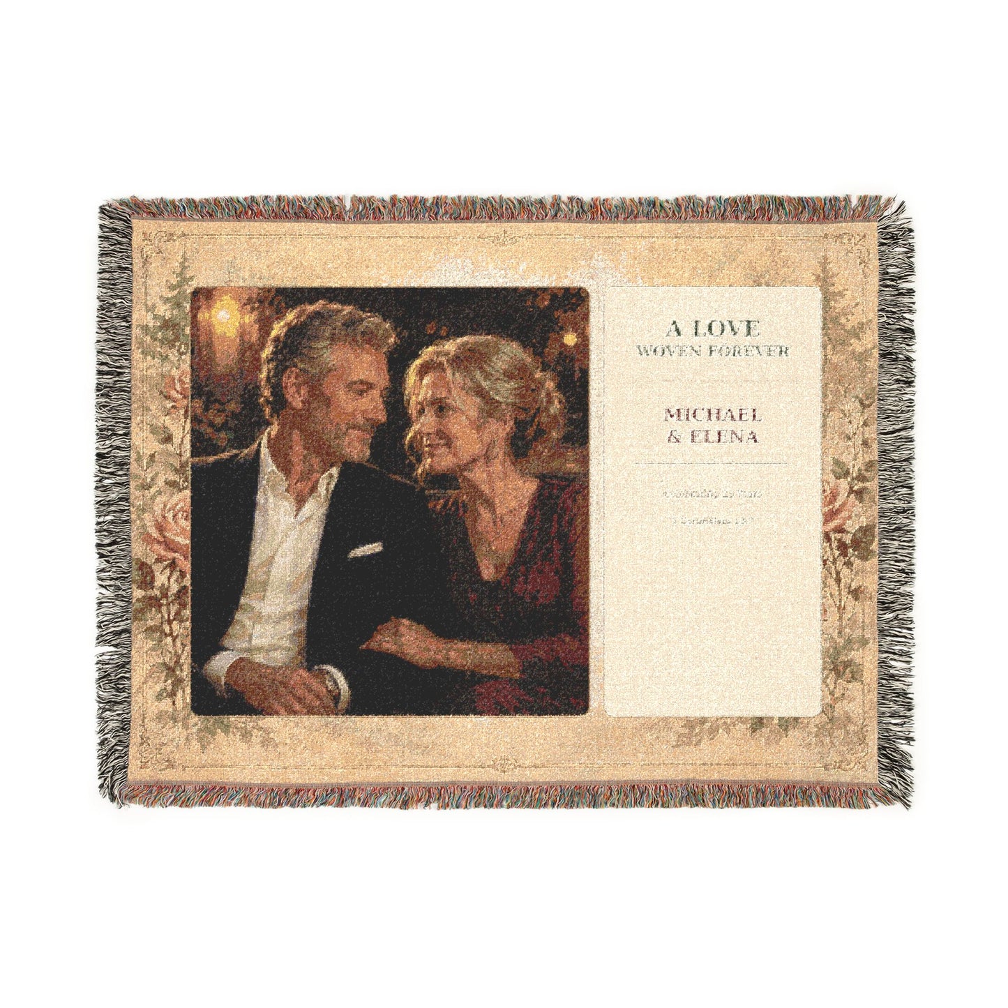 Personalized Anniversary Photo Woven Blanket | Custom Couple Portrait Gift