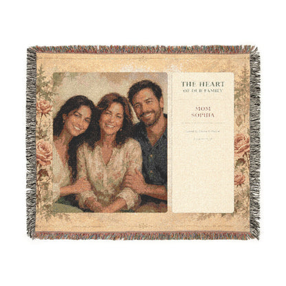Personalized Mom Photo Woven Blanket | Custom Family Portrait & Bible Verse Gift