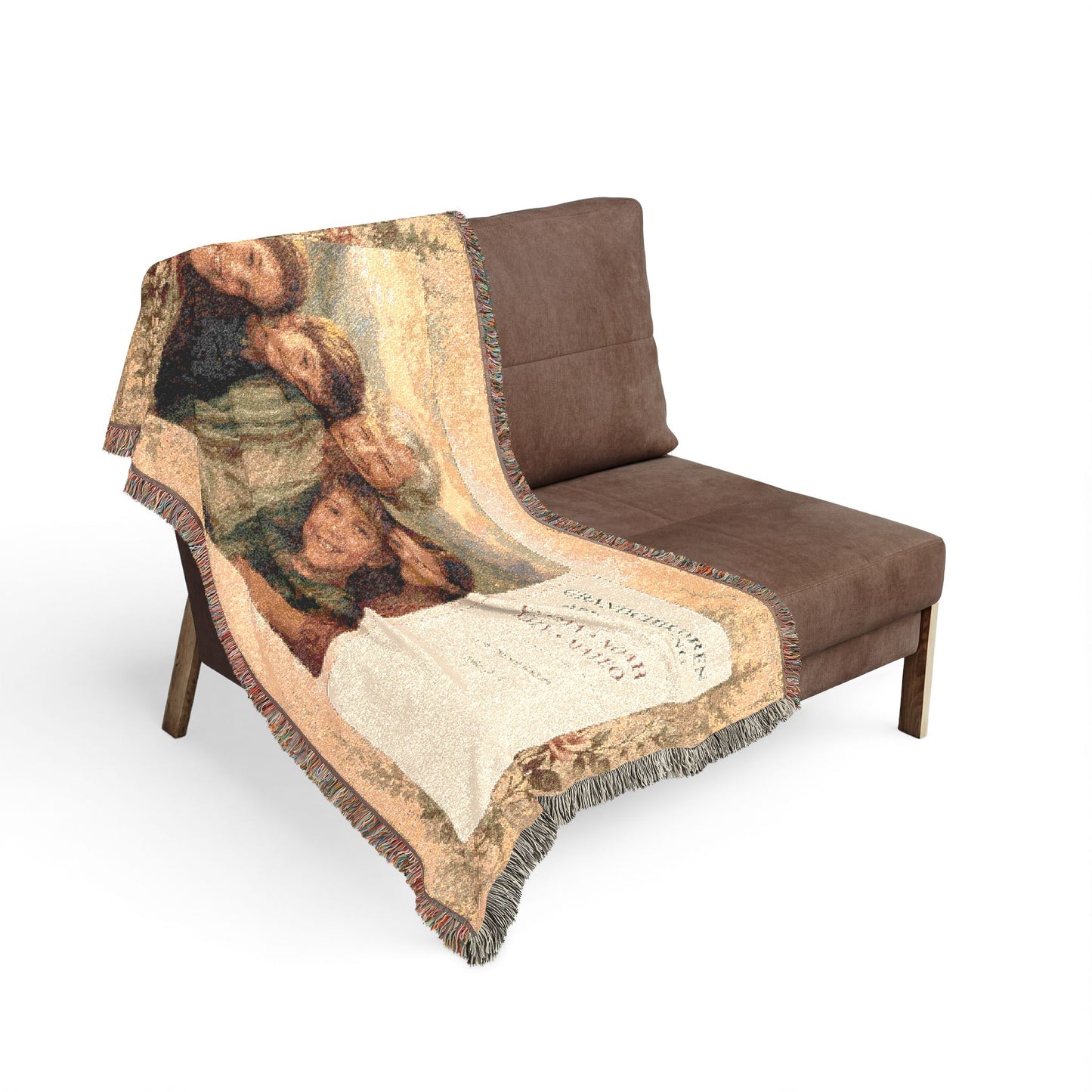 Personalized Grandchildren Photo Woven Blanket | Custom Grandkids Portrait Gift