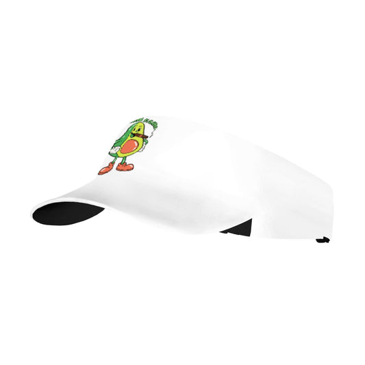 White custom logo sun visor, side view with example Sonora Farms artwork