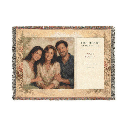 Personalized Mom Photo Woven Blanket | Custom Family Portrait & Bible Verse Gift