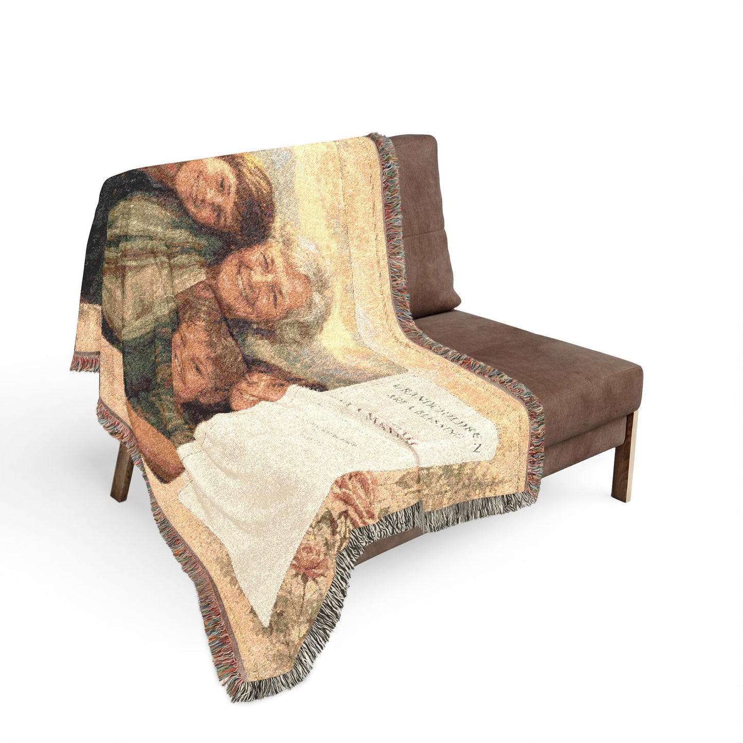 Personalized Grandchildren Photo Woven Blanket | Custom Grandkids Portrait Gift
