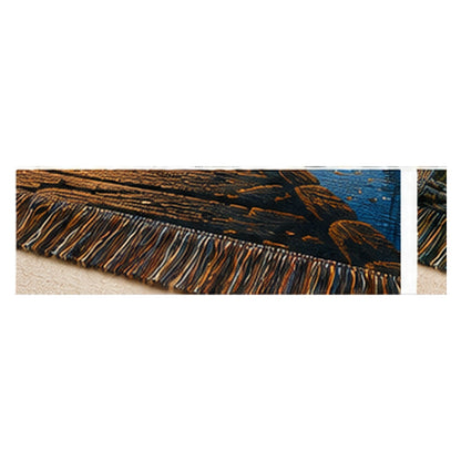 Close-up detail of personalized Dad woven blanket texture and fringe