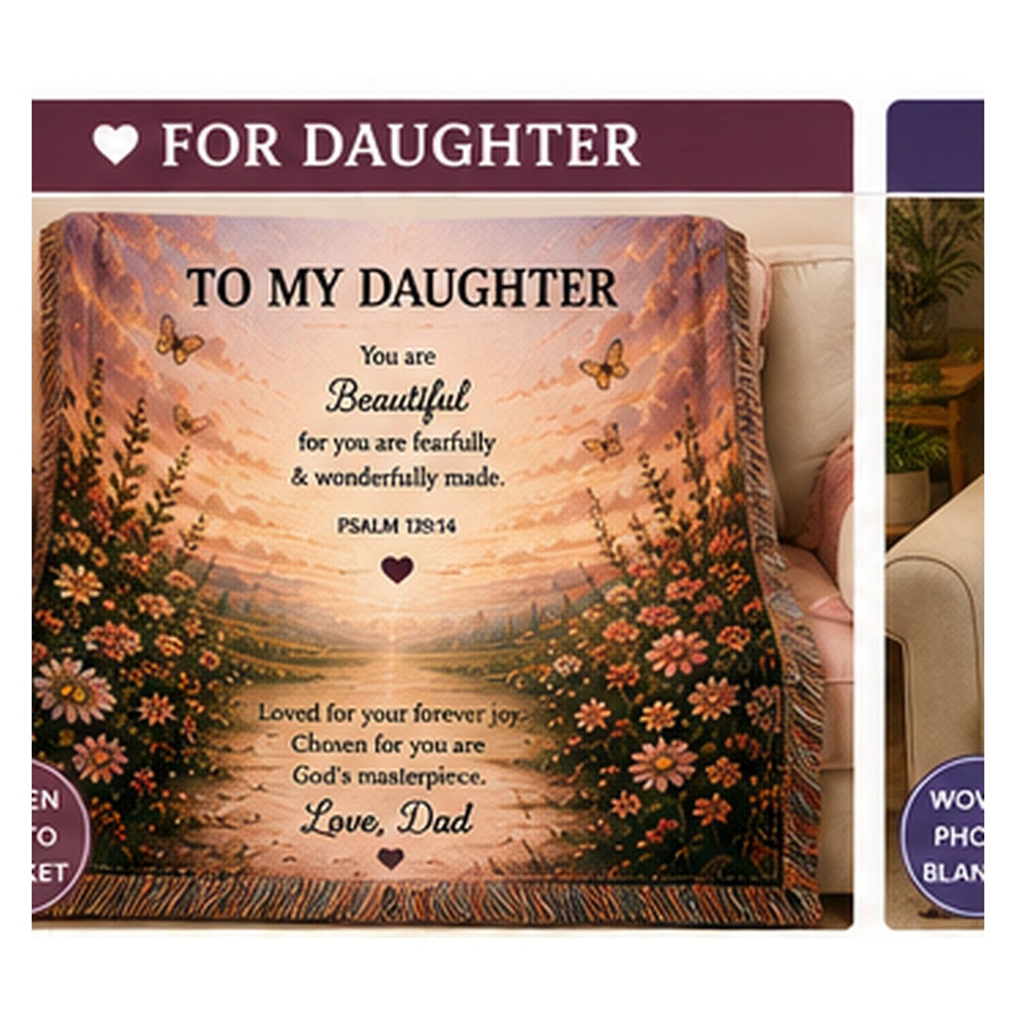 Personalized Daughter woven blanket hero mockup