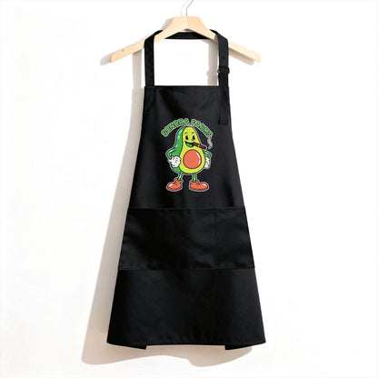 Black three-pocket kitchen apron with example logo artwork; personalized with your company logo.