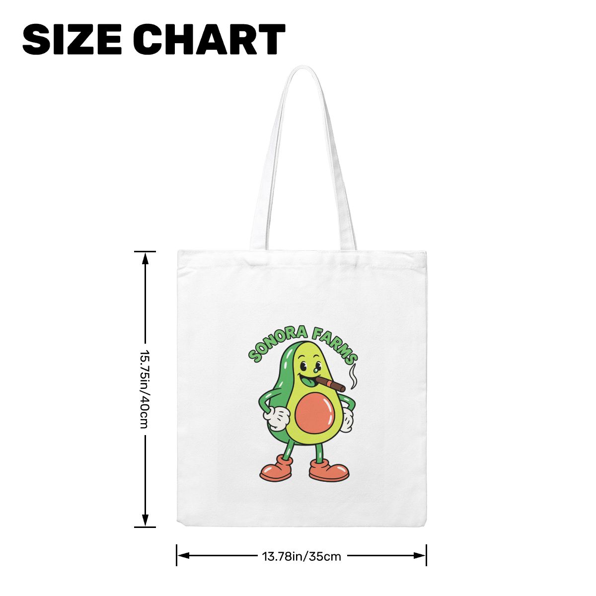 Canvas tote bag size guide: approximately 15.7 by 13.8 inches.