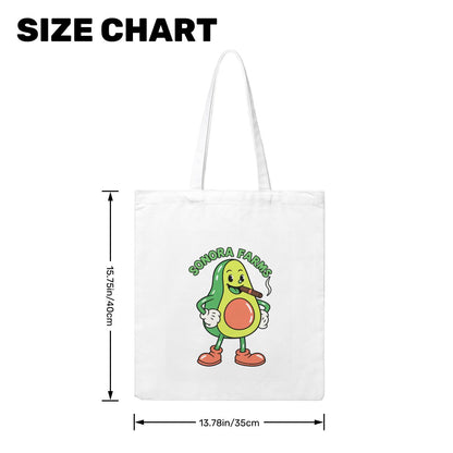 Canvas tote bag size guide: approximately 15.7 by 13.8 inches.