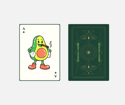 Custom logo ace of spades and forest green Sonora Farms card back with personalized company name