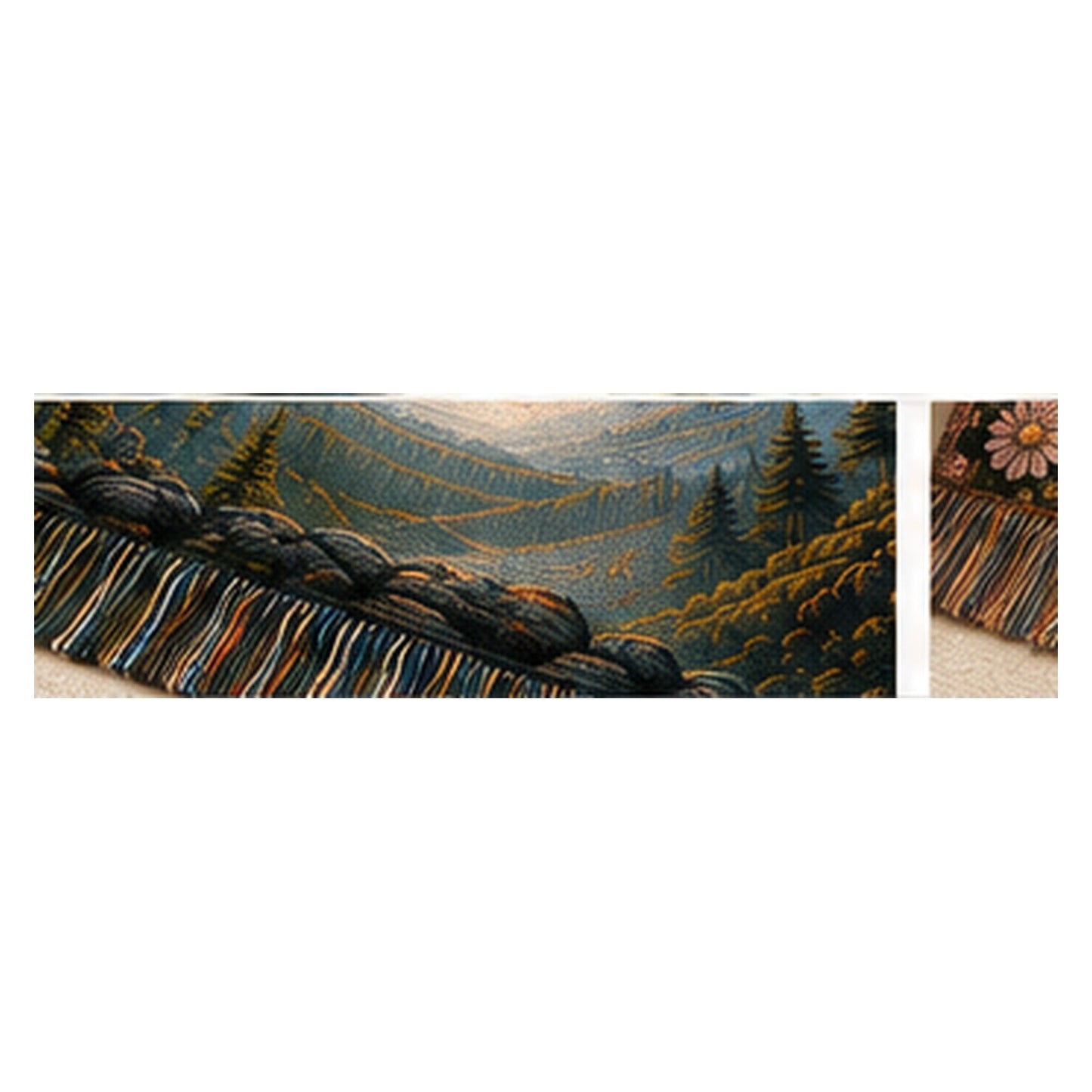 Close-up detail of personalized Son woven blanket texture and fringe